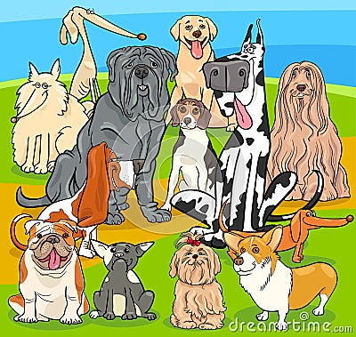 Purebred dogs cartoon characters group Vector Illustration