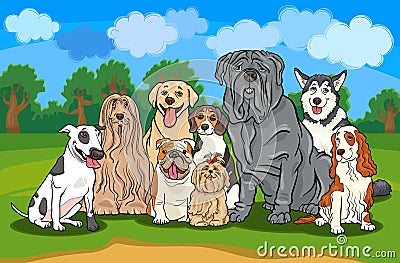 Purebred dogs group cartoon illustration Vector Illustration