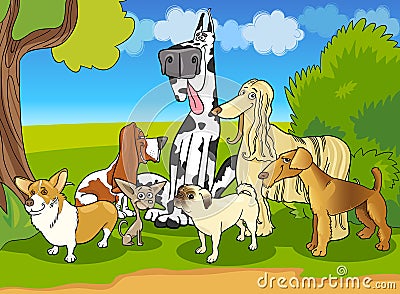 Purebred dogs group cartoon illustration Vector Illustration
