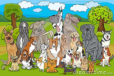 Purebred dogs group cartoon Vector Illustration