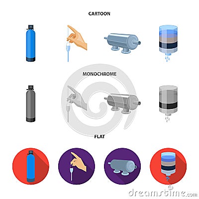 Purification, water, filter, filtration .Water filtration system set collection icons in cartoon,flat,monochrome style Vector Illustration