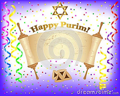 Purim background with Torah scroll. Vector Illustration