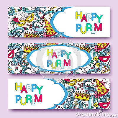 Purim coloreful banners collection Vector Illustration