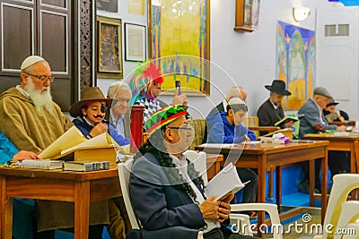 Purim in the old Abuhav synagogue, Safed Tzfat, Israel Editorial Stock Photo