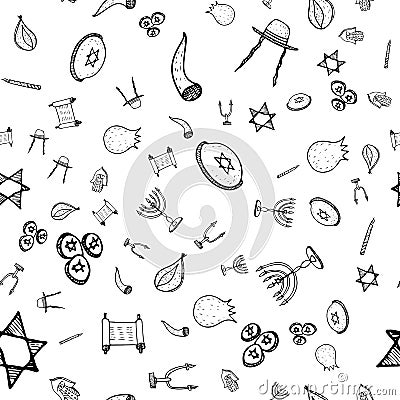 Purim seamless pattern set, great design for any purposes. Isolated seamless pattern on white background. Hanukkah doodle set. Fun Stock Photo