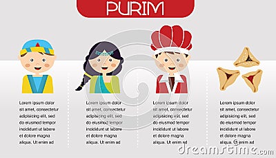 Purim Story. Symbols of Jewish holiday purim. infographics design Stock Photo