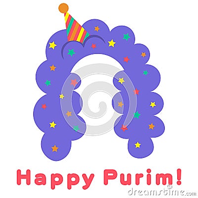 Purim in vintage style on white background. Cartoon greeting card with purim. Greeting colorful card . Vector illustration. Vector Cartoon Illustration