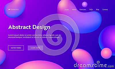 Purple Abstract Liquid Drop Shape Landing Page Background. Futuristic Digital Ink Style Gradient Pattern. Creative Neon Vector Illustration