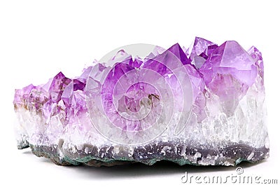 Purple amethyst isolated on a white background. Lilac Mineral amethyst. Violet Crystal stone Stock Photo