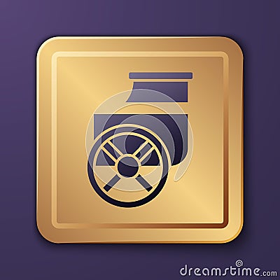 Purple Ancient Greece chariot icon isolated on purple background. Gold square button. Vector Vector Illustration