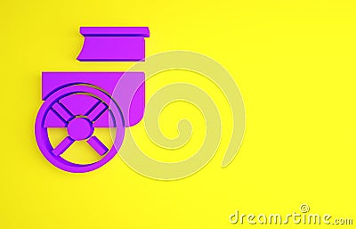 Purple Ancient Greece chariot icon isolated on yellow background. Minimalism concept. 3d illustration 3D render Cartoon Illustration