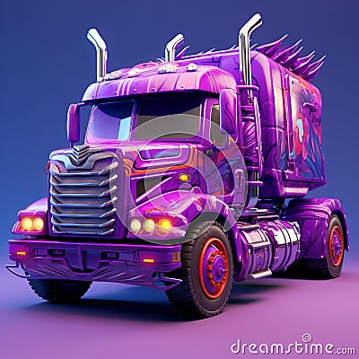 Purple Anime-inspired 3d Truck Design With Impasto Texture Stock Photo
