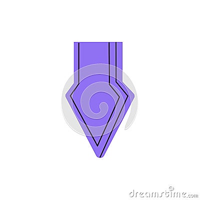 Purple arrow, cursor line pointing downward. Geometric shape, signpost showing direction. Route sign guides down, symbol Vector Illustration