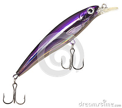 Purple artificial fishing lure Stock Photo