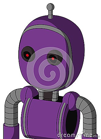 Purple Automaton With Bubble Head And Black Glowing Red Eyes And Single Antenna Stock Photo