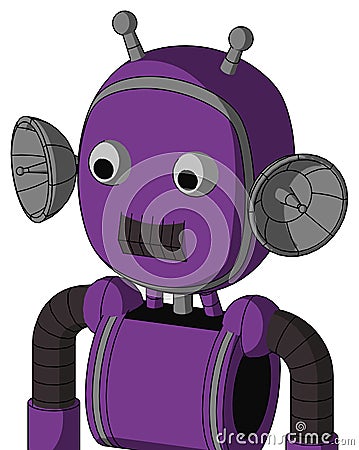 Purple Automaton With Bubble Head And Dark Tooth Mouth And Two Eyes And Double Antenna Stock Photo
