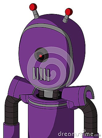 Purple Automaton With Bubble Head And Vent Mouth And Black Cyclops Eye And Double Led Antenna Stock Photo