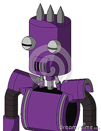Purple Automaton With Cylinder Head And Speakers Mouth And Two Eyes And Three Spiked Stock Photo