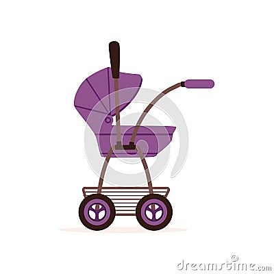 Purple baby pram or stroller, safe handle transportation of children vector Illustration Vector Illustration