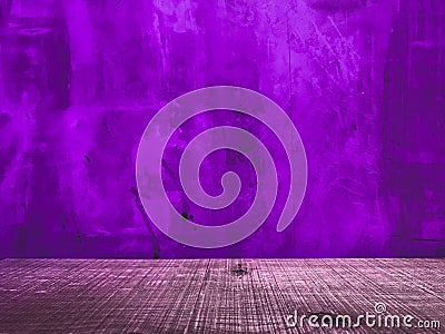 purple background color wall and brown wooden table, abstract Stock Photo