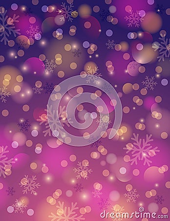 Purple background with snowflake and bokeh, vector Vector Illustration