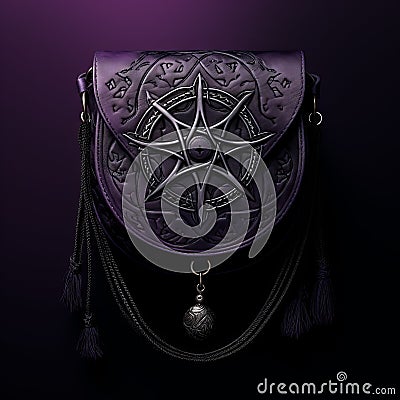 Gothic Realism: Intricate Purple Purse With Mystic Symbolism And Realistic Details Cartoon Illustration