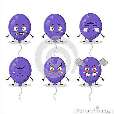 Purple balloons cartoon character with various angry expressions Vector Illustration