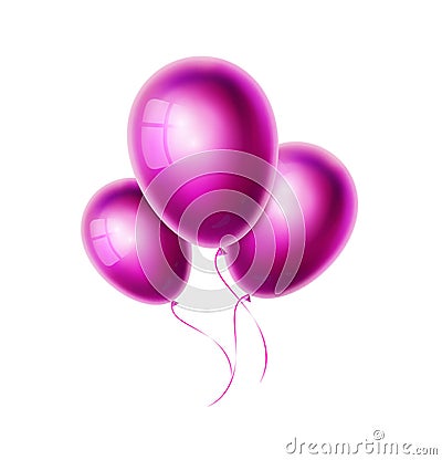 Purple balloons group and bunch isolated on white background. Glossy and shiny realistic helium ballon. Decoration for Vector Illustration