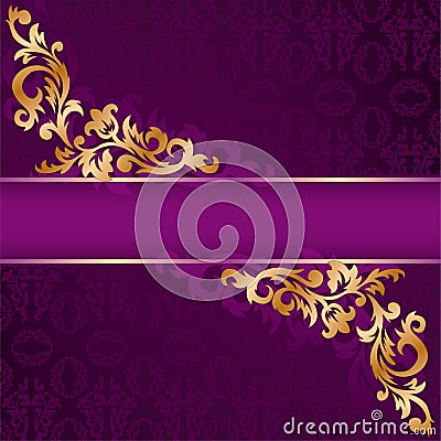 Purple banner with gold ornaments Vector Illustration