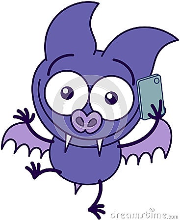 Purple bat talking on a smartphone Vector Illustration