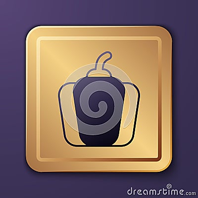 Purple Bell pepper or sweet capsicum icon isolated on purple background. Gold square button. Vector Vector Illustration