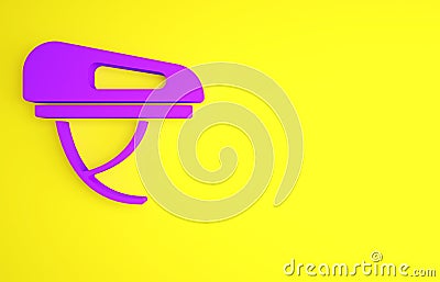 Purple Bicycle helmet icon isolated on yellow background. Extreme sport. Sport equipment. Minimalism concept. 3d Cartoon Illustration