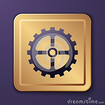 Purple Bicycle sprocket crank icon isolated on purple background. Gold square button. Vector Vector Illustration