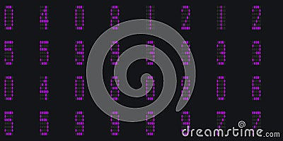 Purple big electronic Numbers Background. Cyberspace texture. Numeric binary creative surface. Numeral tech design backdrop. Stock Photo