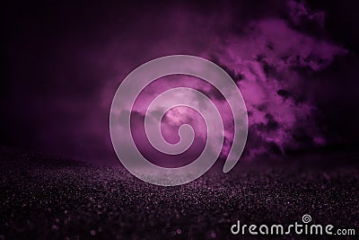 Purple and black abstract background with bokeh defocused lights. Stock Photo