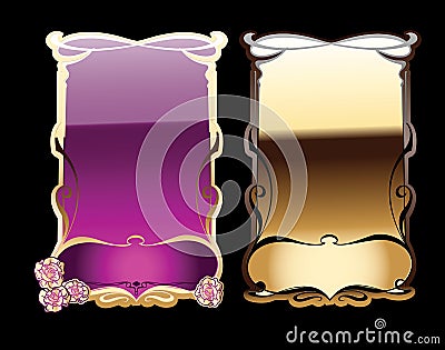 Purple, Black And Gold Ornate Banners. Vector Illustration