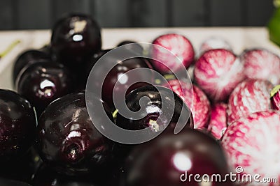 Purple and black squash, vertical and horizontal top view Stock Photo