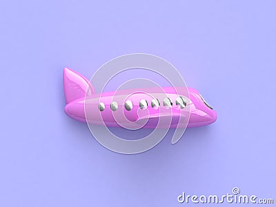 Purple/blue background pink airplane cartoon style 3d rendering Stock Photo