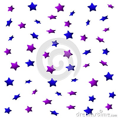 Purple and blue stars on a white background, seamless endless pattern. Vector Illustration