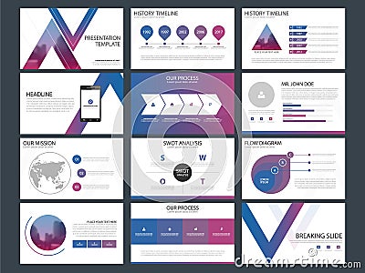 Purple blue triangle presentation templates, Infographic elements template flat design set for annual report brochure flyer Vector Illustration