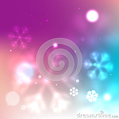Purple blurred background with glowing snowflakes Vector Illustration