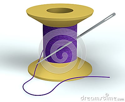 Purple bobbin with needle Stock Photo