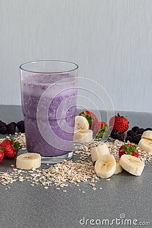 Breakfast smoothie with fruit ingredients Stock Photo