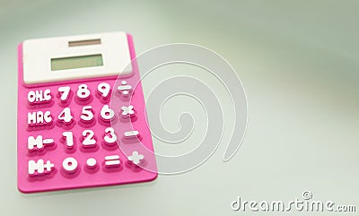 Purple calculator made of rubber use math calculations with copy space Stock Photo