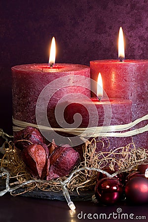 Purple candles for christmas Stock Photo