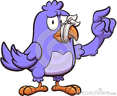 Purple Cartoon Bird With Taped Mouth. Vector illustration with simple gradients. Cartoon Illustration