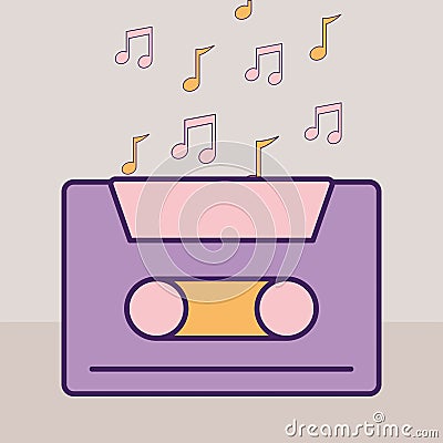 purple cassette and music notes Vector Illustration
