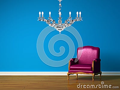 Purple chair in blue minimalist interior Stock Photo