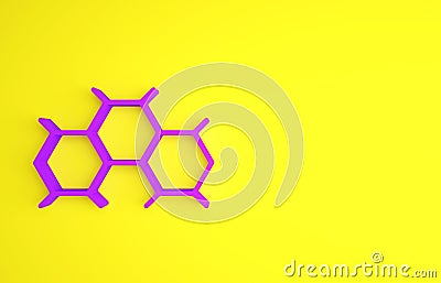 Purple Chemical formula icon isolated on yellow background. Abstract hexagon for innovation medicine, health, research Cartoon Illustration