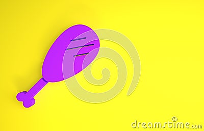 Purple Chicken leg icon isolated on yellow background. Chicken drumstick. Minimalism concept. 3d illustration 3D render Cartoon Illustration